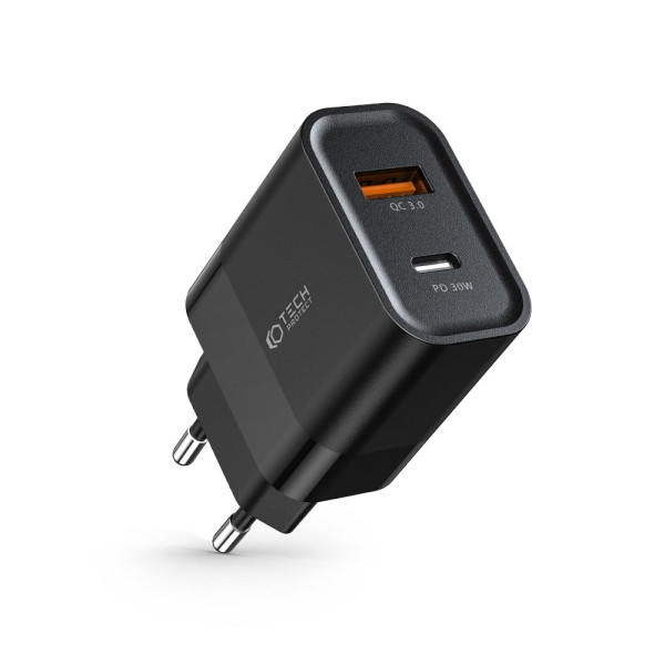 Ładowarka Sieciowa Tech-Protect C30 W 2 - Porty PD30W / QC3.0 Czarny