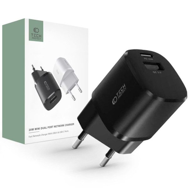 Ładowarka Sieciowa Tech-Protect C20 W Mini 2 - Porty PD20 W / QC3.0 Czarny