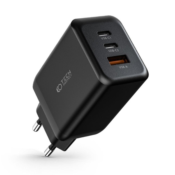 Ładowarka Sieciowa Tech-Protect C65W 3 - Porty PD65W / QC3.0 Czarny