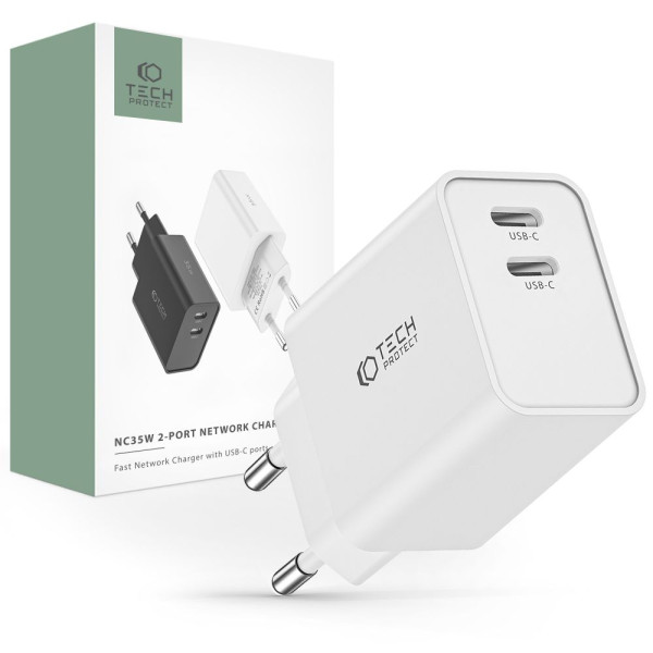 Ładowarka Sieciowa Tech-Protect C35W 2 - Porty PD35W Biały