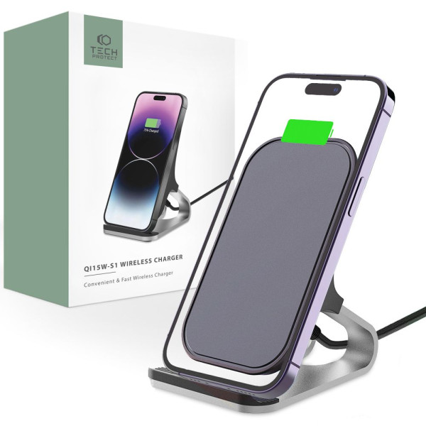 Stojak Z Ładowarką Indukcyjną Tech-Protect QI15 W-S1 Czarny