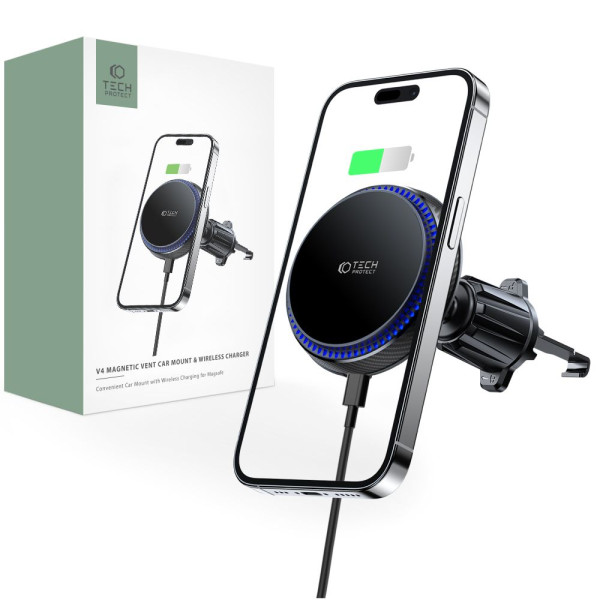 Uchwyt Samochodowy Na Telefon Z Ładowarką Indukcyjną MagSafe Tech-Protect mm15 W-V4 Czarny