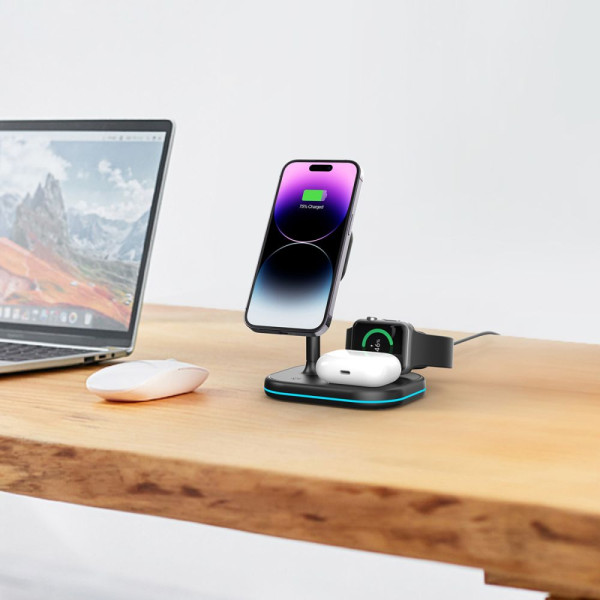 Ładowarka Bezprzewodowa 3w1 MagSafe Tech-Protect QI15 W-A27 Czarny