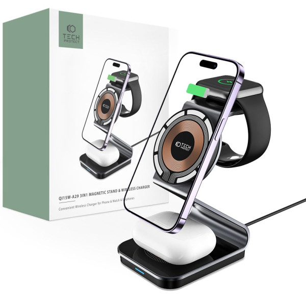 Ładowarka 3w1 MagSafe Tech-Protect QI15 W-A29 Czarny