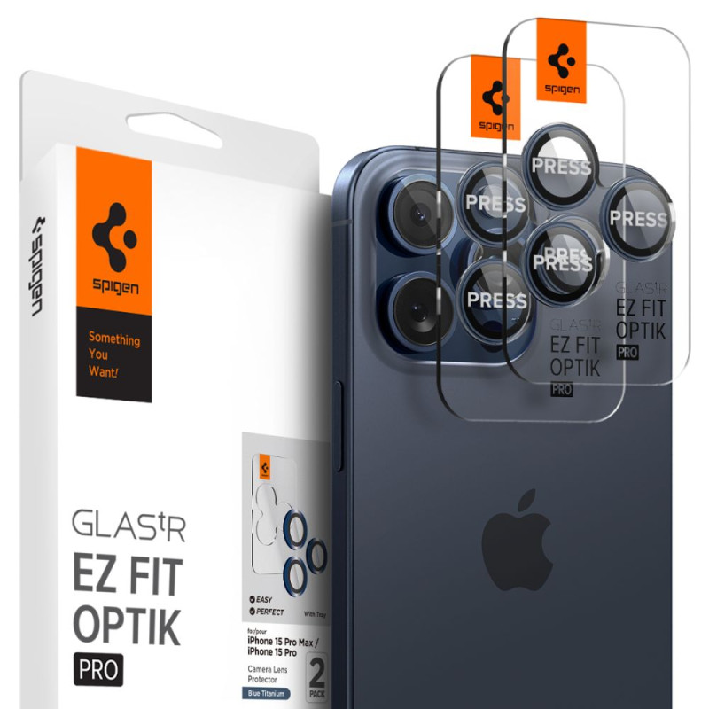 2x Osłona Aparatu Spigen Optik.Tr ” Ez Fit ” Camera Protector iPhone 14 Pro / Pro Max / 15 Pro / Pro Max Niebieski
