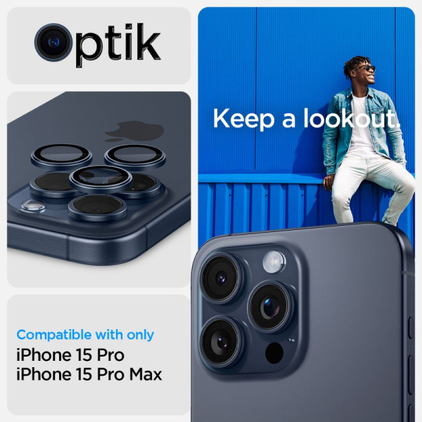 2x Osłona Aparatu Spigen Optik.Tr ” Ez Fit ” Camera Protector iPhone 14 Pro / Pro Max / 15 Pro / Pro Max Niebieski