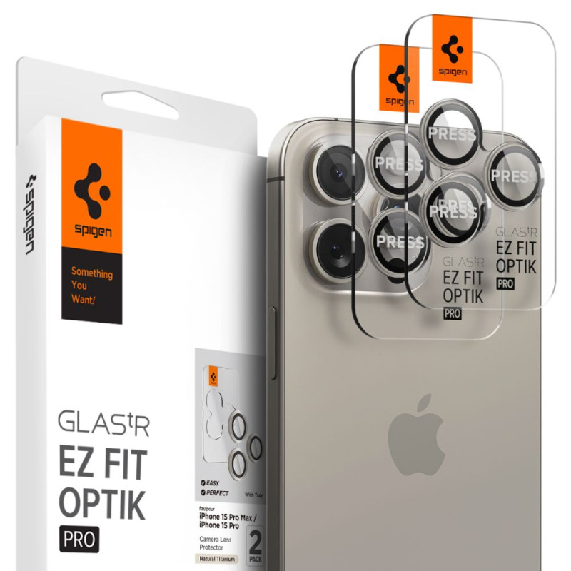 2x Osłona Aparatu Spigen Optik.Tr ” Ez Fit ” Camera Protector iPhone 14 Pro / Pro Max / 15 Pro / Pro Max