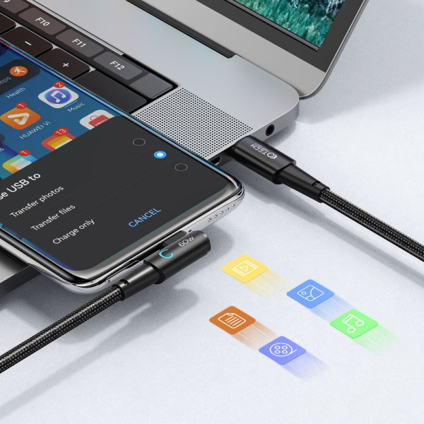 Kabel Typ-C / Typ-C " L " 60W / 6A 100 cm Tech-Protect Ultraboost Szary