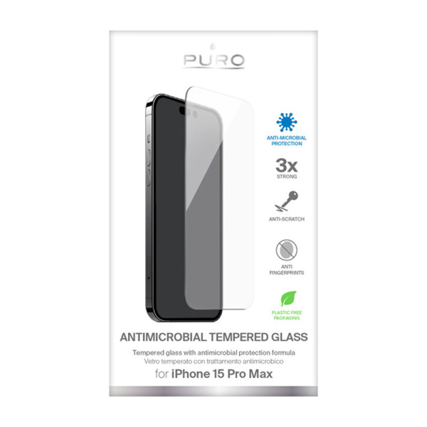 Szkło Ochronne Hartowane Z Ochroną Antybakteryjną iPhone 15 Pro Max Puro Anti-Bacterial Tempered Glass