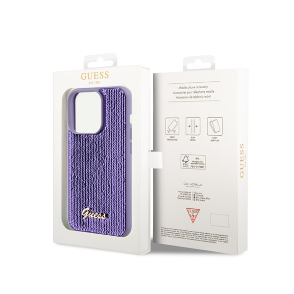 Etui Do iPhone 15 Pro Max Guess Sequin Script Metal Fioletowy