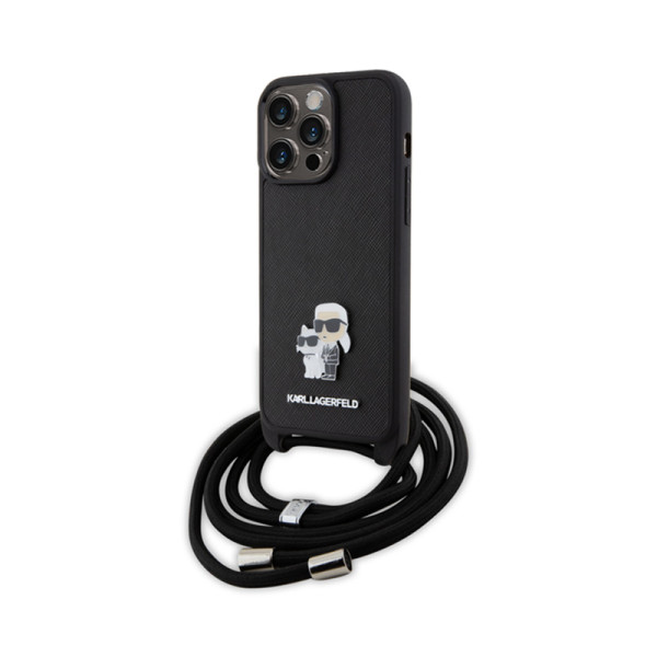 Etui Do iPhone 15 Pro Max Karl Lagerfeld Crossbody Saffiano Metal Pin Karl & Choupette Czarny