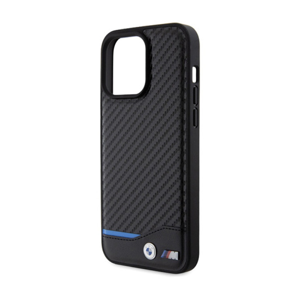 Etui Do iPhone 15 Pro Max BMW Leather Carbon Blue Line Czarny