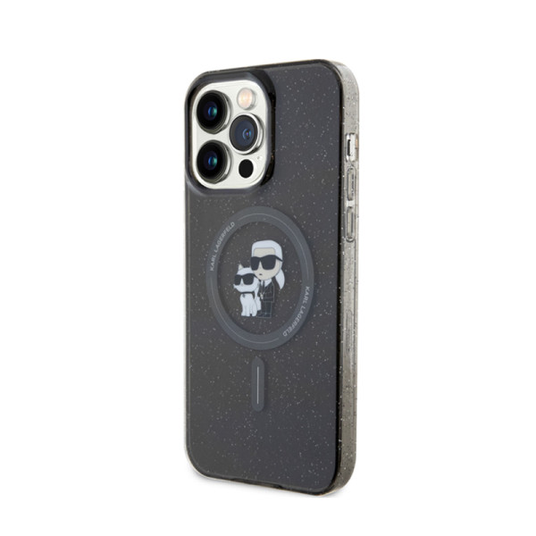 Etui Do iPhone 15 Pro Max Karl Lagerfeld Karl & Choupette Glitter MagSafe Czarny