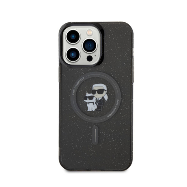 Etui Do iPhone 15 Pro Max Karl Lagerfeld Karl & Choupette Glitter MagSafe Czarny