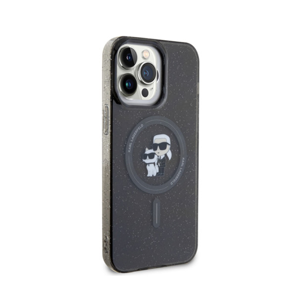 Etui Do iPhone 15 Pro Max Karl Lagerfeld Karl & Choupette Glitter MagSafe Czarny