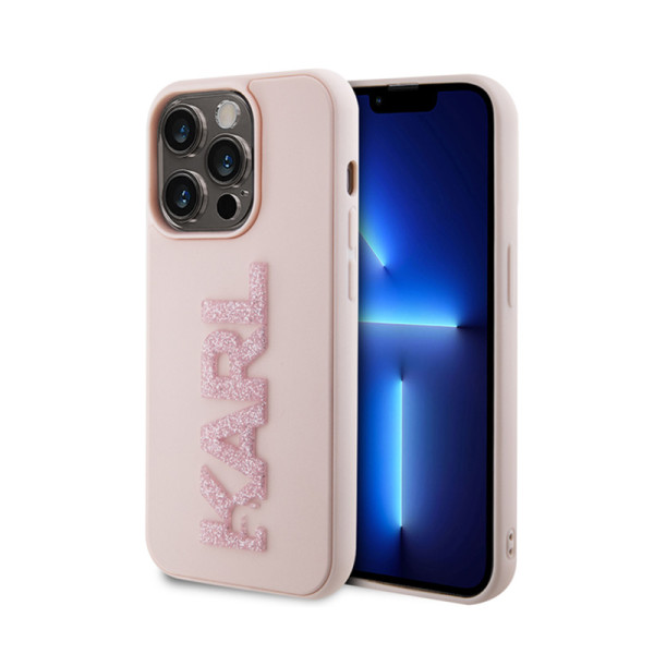 Etui Do iPhone 15 Pro Max Karl Lagerfeld 3D Rubber Glitter Logo Różowy