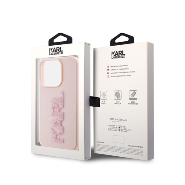 Etui Do iPhone 15 Pro Max Karl Lagerfeld 3D Rubber Glitter Logo Różowy