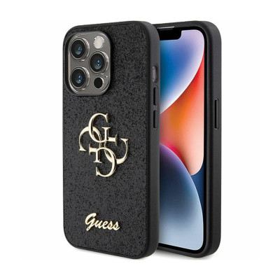 Etui Do iPhone 15 Pro Max Guess Glitter Script Big 4G Czarny