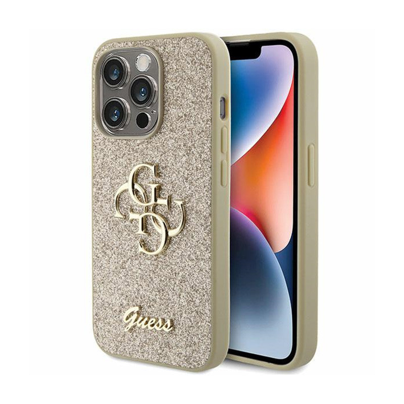 Etui Do iPhone 15 Pro Max Guess Glitter Script Big 4G Złoty