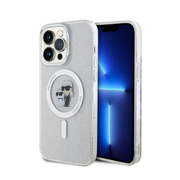 Etui Do iPhone 15 Pro Max Karl Lagerfeld Karl & Choupette Glitter MagSafe Przezroczysty