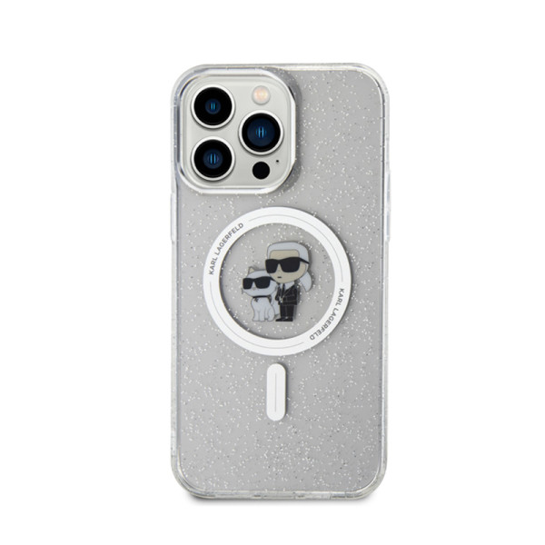 Etui Do iPhone 15 Pro Max Karl Lagerfeld Karl & Choupette Glitter MagSafe Przezroczysty