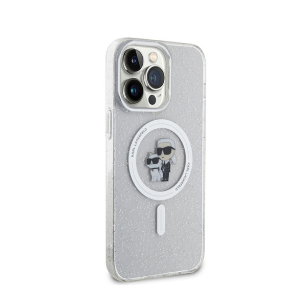 Etui Do iPhone 15 Pro Max Karl Lagerfeld Karl & Choupette Glitter MagSafe Przezroczysty