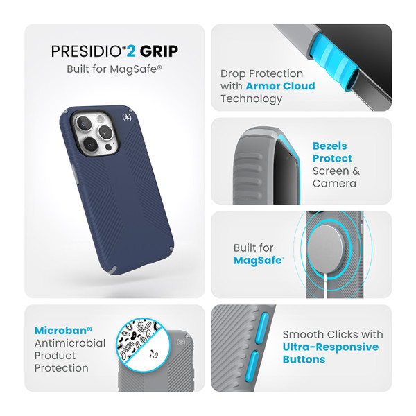 Etui Do iPhone 15 Pro Speck Presidio2 Grip MagSafe Niebieski