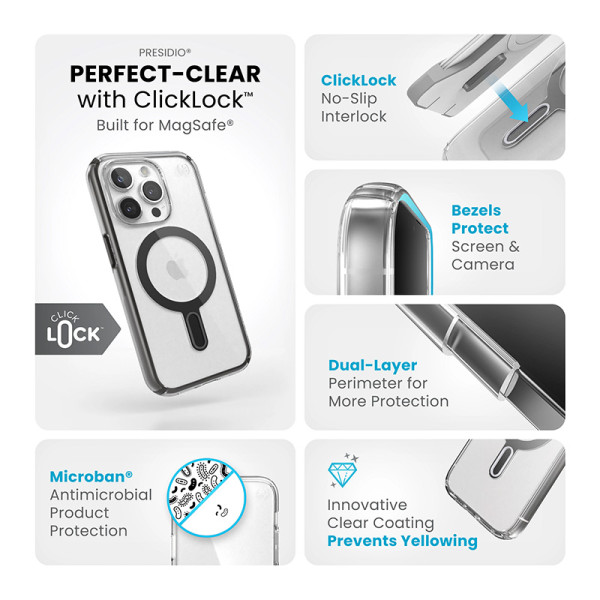 Etui Do iPhone 15 Pro Speck Presidio Perfect-Clear Clicklock & MagSafe Przezroczysty