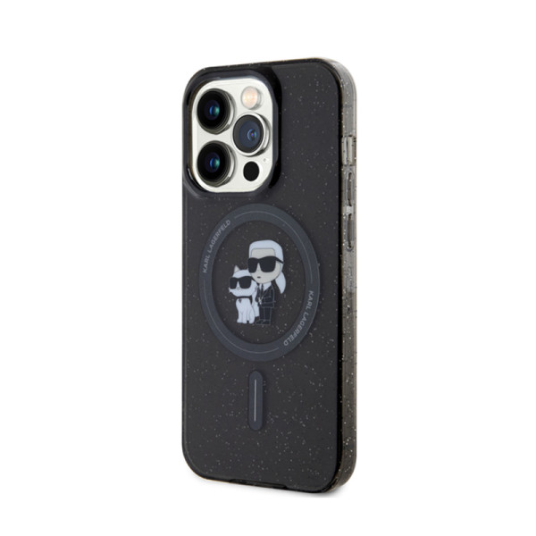Etui Do iPhone 15 Pro Karl Lagerfeld Karl & Choupette Glitter MagSafe Czarny