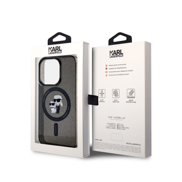Etui Do iPhone 15 Pro Karl Lagerfeld Karl & Choupette Glitter MagSafe Czarny