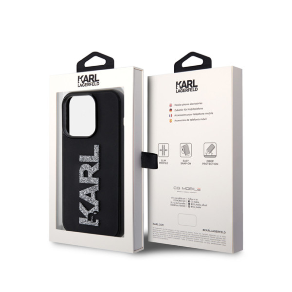 Etui Do iPhone 15 Pro Karl Lagerfeld 3D Rubber Glitter Logo Czarny