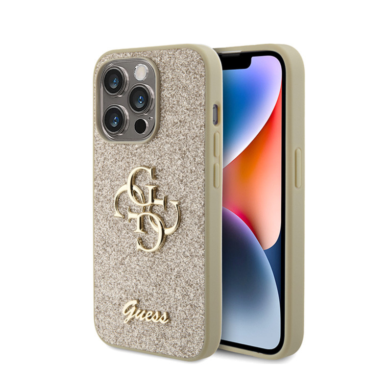 Etui Do iPhone 15 Pro Guess Glitter Script Big 4G Złoty