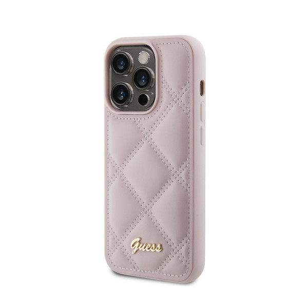 Etui Do iPhone 15 Pro Guess Quilted Metal Logo Różowy