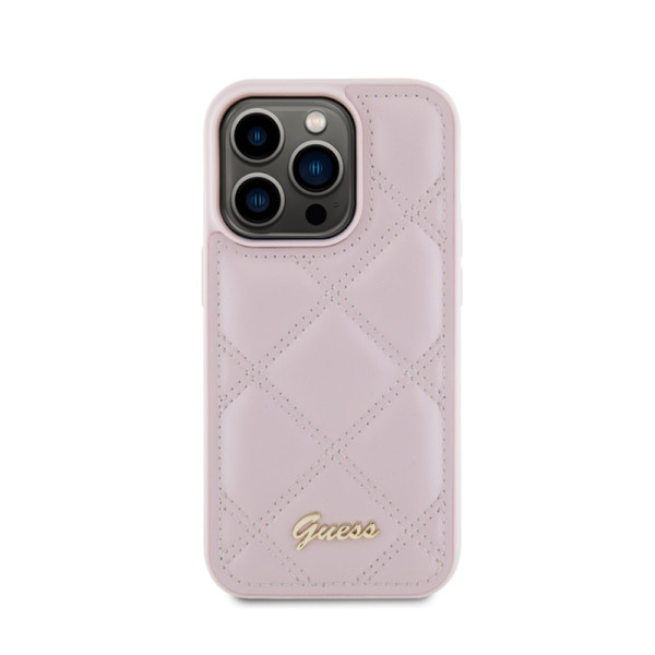 Etui Do iPhone 15 Pro Guess Quilted Metal Logo Różowy