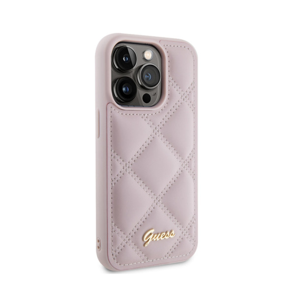Etui Do iPhone 15 Pro Guess Quilted Metal Logo Różowy