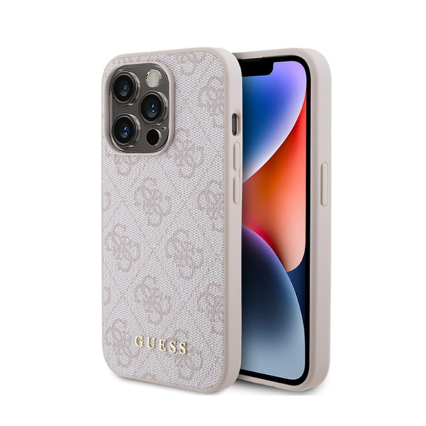 Etui Do iPhone 15 Pro Guess 4G Metal Gold Logo Różowy