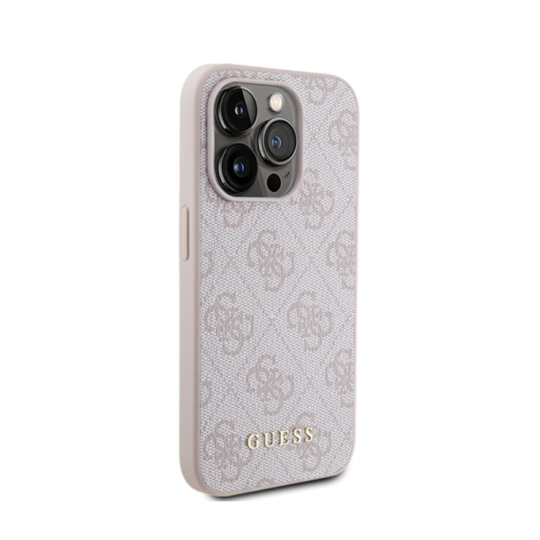 Etui Do iPhone 15 Pro Guess 4G Metal Gold Logo Różowy