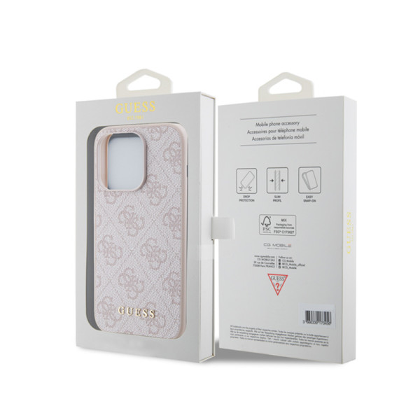 Etui Do iPhone 15 Pro Guess 4G Metal Gold Logo Różowy