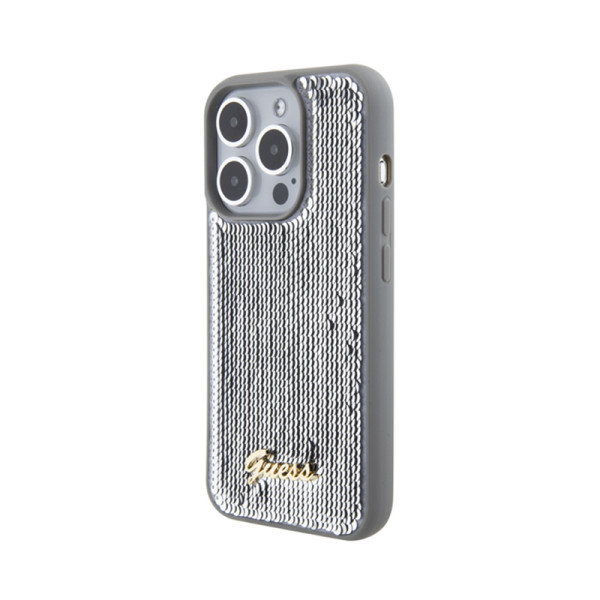 Etui Do iPhone 15 Pro Guess Sequin Script Metal Srebrny