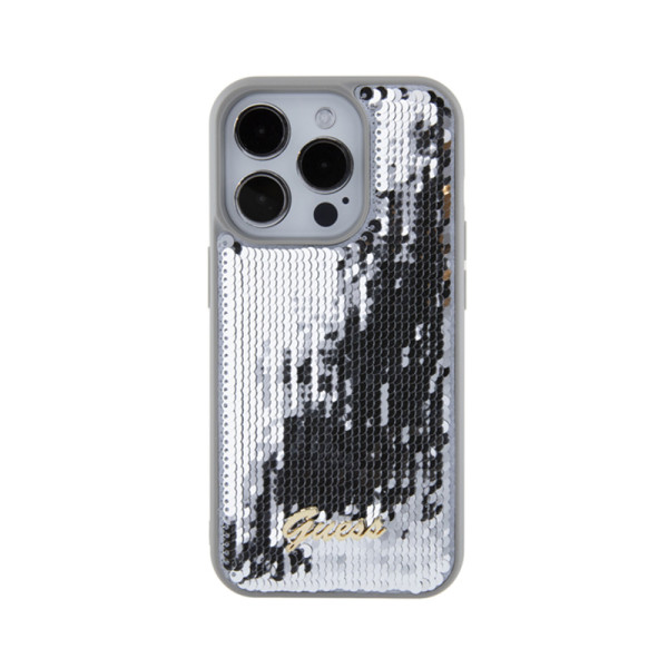 Etui Do iPhone 15 Pro Guess Sequin Script Metal Srebrny