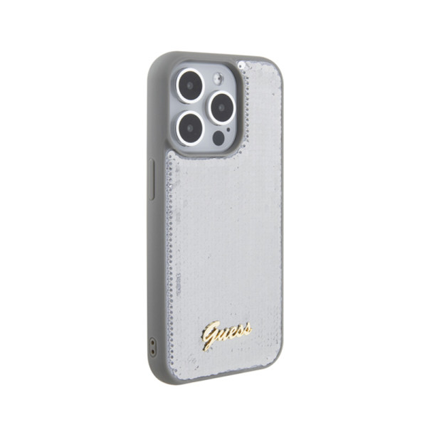 Etui Do iPhone 15 Pro Guess Sequin Script Metal Srebrny