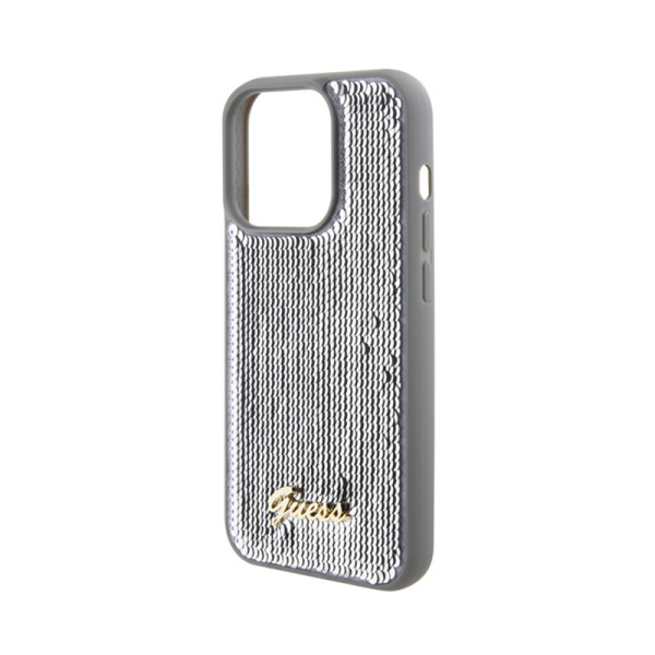 Etui Do iPhone 15 Pro Guess Sequin Script Metal Srebrny
