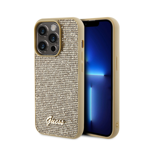 Etui Do iPhone 15 Pro Guess Disco Metal Script Złoty