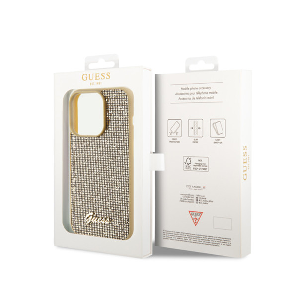 Etui Do iPhone 15 Pro Guess Disco Metal Script Złoty