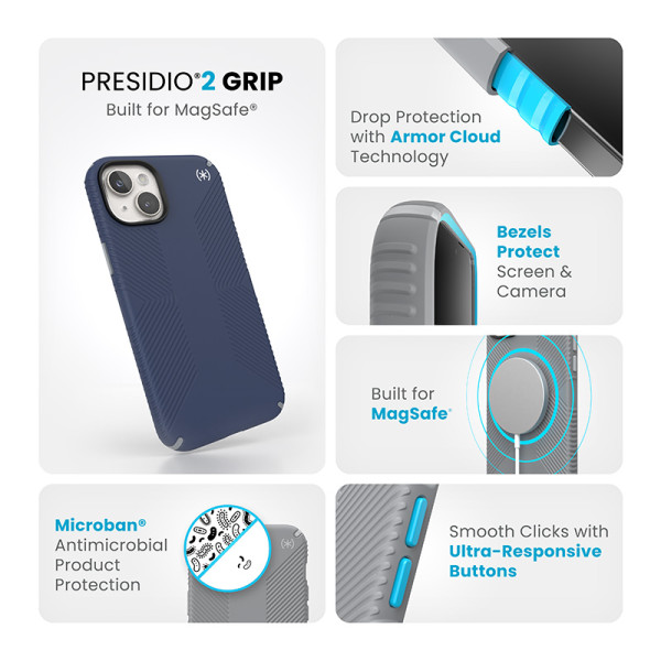Etui Do iPhone 15 Plus / iPhone 14 Plus Speck Presidio2 Grip MagSafe Niebieski