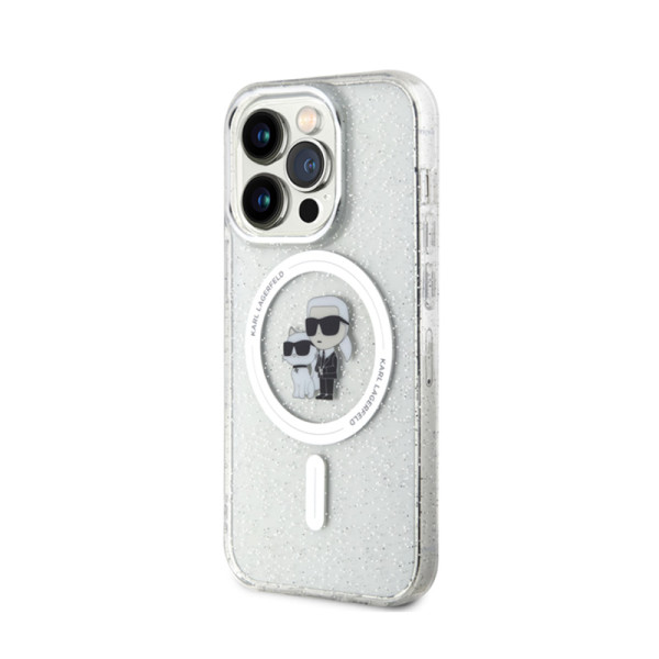 Etui Do iPhone 15 Pro Karl Lagerfeld Karl & Choupette Glitter MagSafe Przezroczysty