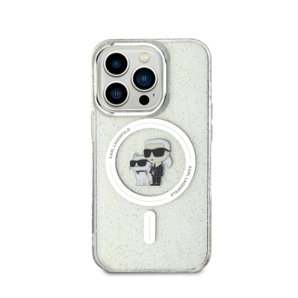Etui Do iPhone 15 Pro Karl Lagerfeld Karl & Choupette Glitter MagSafe Przezroczysty