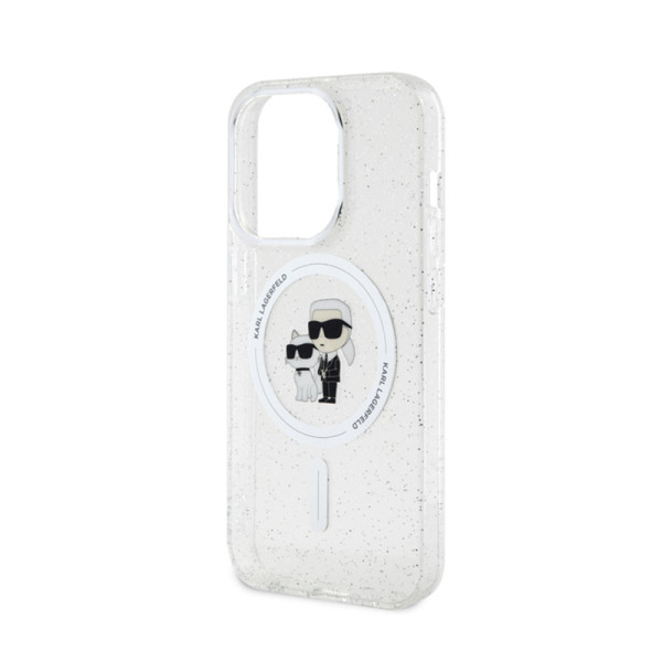 Etui Do iPhone 15 Pro Karl Lagerfeld Karl & Choupette Glitter MagSafe Przezroczysty