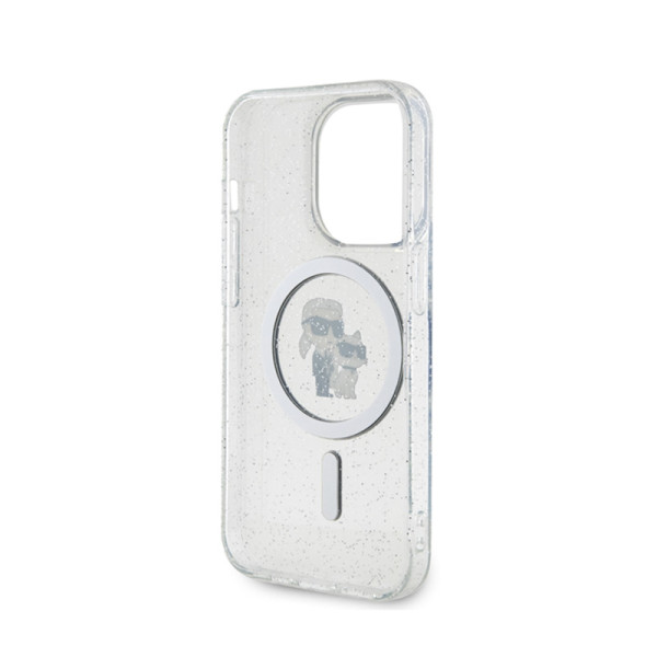 Etui Do iPhone 15 Pro Karl Lagerfeld Karl & Choupette Glitter MagSafe Przezroczysty