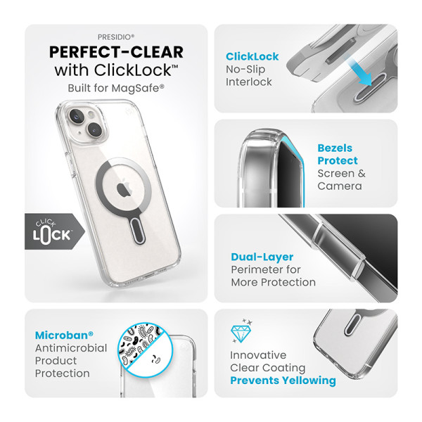 Etui Do iPhone 15 Plus / iPhone 14 Plus Speck Presidio Perfect-Clear Clicklock & MagSafe Przezroczysty
